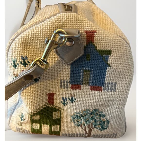 Vtg Elizabeth Turner Cross Stitch Needlepoint House Village Tapestry Purse Bag - Picture 5 of 10